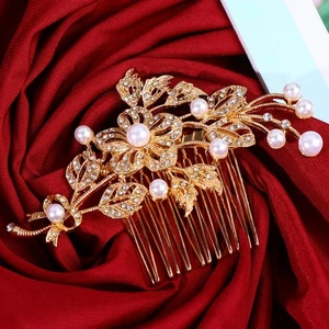  Rhinestone Hair Accessories Wedding Side Combs Pearl Bridal Headdress - Picture 1 of 12