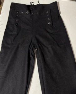 Vintage U.S. Navy W32 L30 Flap Front Wide Leg Cracker Jack Black Wool Pants - Picture 1 of 5