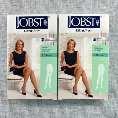 2 x Jobst Compression Stockings Womens Medium 8-15 mmHg Ultrasheer Silky Beige - Image 1 of 4