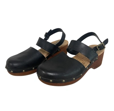 Zueco Sayda de cuero Kork Ease talla 9 negro con correa al tobillo tachuelas cómodo boho Foto 1 de 4