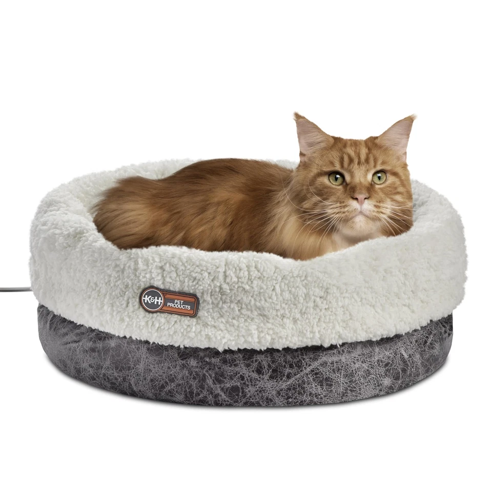 K&h Pet Products Thermo-snuggle Cup Bomber - Indoor Heated Cat Bed Gray 14 X ...