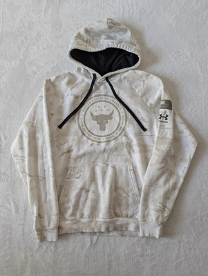 Under Armour Project Rock Hoodie Mens Medium White Beige Camo Freedom Pullover - Image 1 of 4