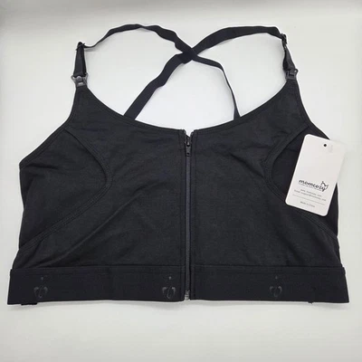 MOMCOZY Size LARGE Hands-Free Pumping/Nursing Bra Black Adjustable Zipper Front - Image 1 of 4