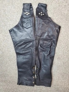 Motorcycle Leather Chaps Vintage MC Black Biker Womens Size Small - Imagen 1 de 11