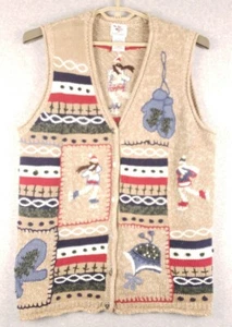 Vintage Nussknacker Weihnachtsweste 1x Urlaub bestickt hässlicher Pullover Eisläufer - Bild 1 von 5