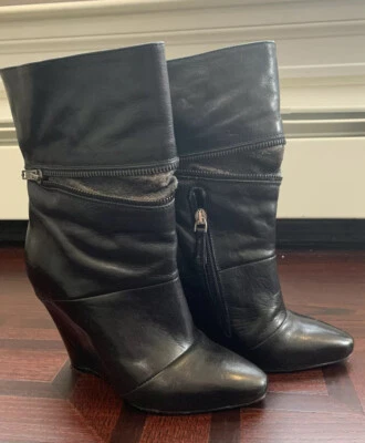 Latitude Femme Wedge Bootie Black Leather Italian Euro 36 - Image 1 of 4