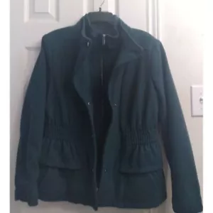 Forest Green Military-Style Utility Jacket with Cinched Waist and Front Pockets - Picture 1 of 9