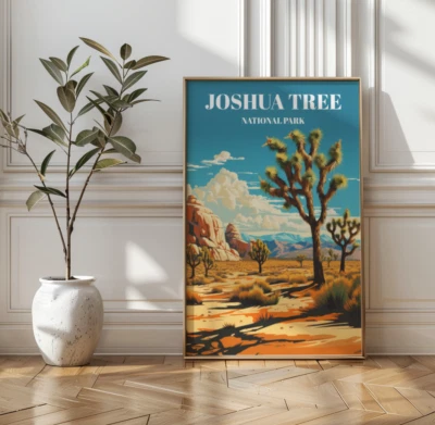 Joshua Tree National Park - Vintage-Style Travel Poster. Serenade of the Desert