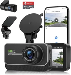 Dash Cam Front and Rear,4K+1080P WiFi Dual Dash Camera for Cars with App, 3" IPS - Picture 1 of 5