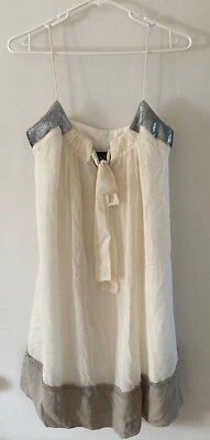 Nicole Miller Blanco Plata Bebé Muñeca Correa Espagueti Vestido de Cóctel SEDA Talla 0 Foto 1 de 4