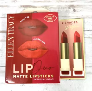 Ellen Tracy Lip Duo Matte Lipsticks Dark Red Cherry Red Smudge Free - Picture 1 of 4