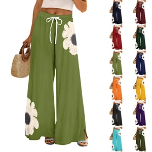Women Summer Boho Palazzo Pants High Waist Wide Leg Floral Printing Casual - Picture 1 of 48