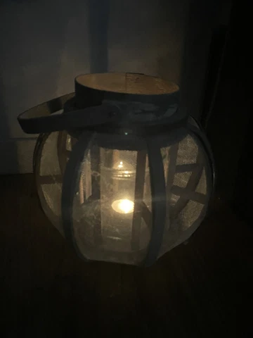 Wooden Wired Mesh Wicker Basket Glass Candle Holder Cabin Mountain Beach Rustic Cover