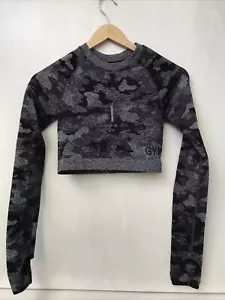 Gymshark Women’s Adapt Crop Top Camo Seamless Long Sleeve Black Gray Size S - Picture 1 of 5