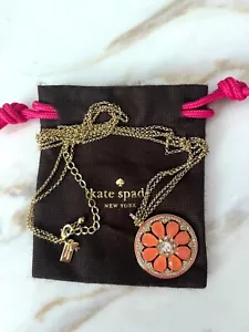 Rare KATE SPADE Pendant Salmon Orange Pink Enamel LONG Double Chain Necklace - Picture 1 of 10