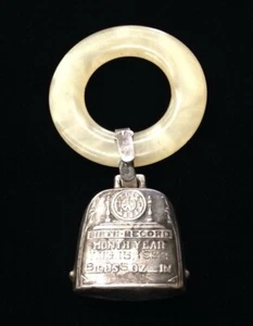 Engraved Webster Sterling Silver Birth Record Baby Teething Rattle with Clock - Picture 1 of 5