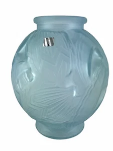 Vaso vetro artistico vintage Art Decò Cristallino Italia modellato azzurro floreale 8-1/4" - Foto 1 di 6