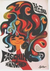 Póster vintage original FASCHING CARNIVAL MUNICH 1968 - Imagen 1 de 1
