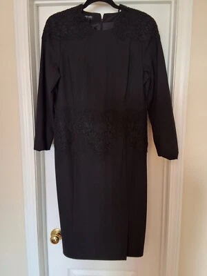Escada Women's Black Wool Dress with Lace Applique Size 42 - Image 1 of 4