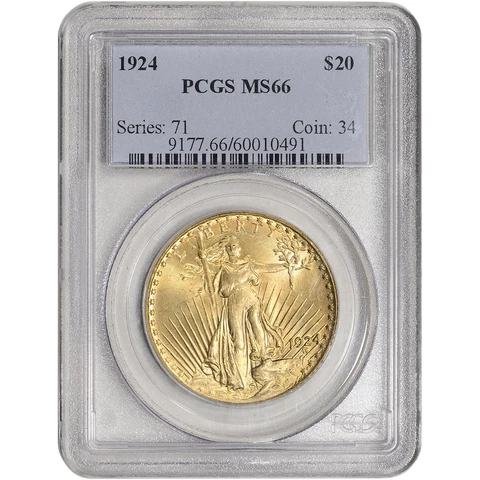 1924 US Gold $20 Saint-Gaudens Double Eagle - PCGS MS66 Cover