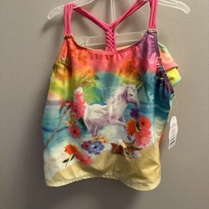 Wonder Nation Girls Unicorn 2 Piece Swimsuit  Size XLarge 14/16 Plus   UPF 50+ - Picture 1 of 5