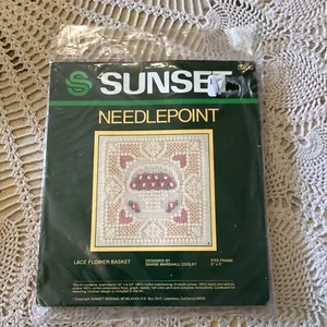 NIP Vintage Sunset needlepoint lace flower basket 5300 kit 5"x5" frame cottage - Picture 1 of 13