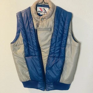 Puffer Vest Chess King Vtg Snaps Zip 80s 90s Colorblock Two Tone Blue Gray M - Picture 1 of 11