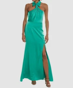 Halston Women's Green Knotted Halter Gemi Gown Dress Size 4 - Picture 1 of 3