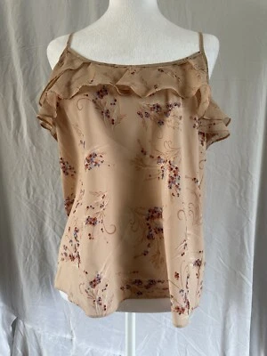 Lauren Conrad floral flutter ruffle spaghetti strap tank camisole cami pink S - Image 1 of 3