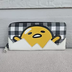 Loungefly Gudetama The Lazy Egg Black & White Gingham Plaid Wallet Zip Around - Picture 1 of 9