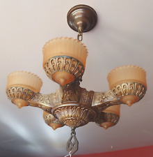 Antique 1920's Art Deco Arts & Crafts Slip Shade Chandelier Ceiling Light