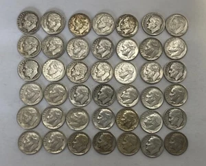 Lote de 42 monedas de diez centavos Roosevelt de plata  - Imagen 1 de 2