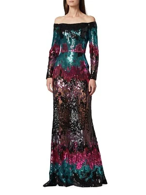 $7000 Elie Saab Off-the-Shoulder Sequin Gown Maxi Dress Multi Size 42 / US 10 - Image 1 of 4