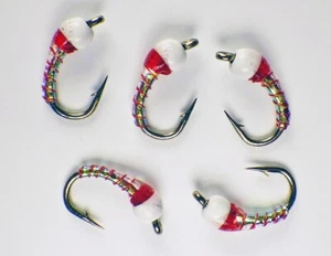 Ice Cream Cone Nymphs Chironomid Red - Premium Trout Fly Fishing Flies Lot - Picture 1 of 24