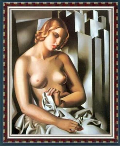 Handgefertigtes Ölgemälde Reproduktion von Tamara de Lempicka Mädchen auf Leinwand 24"X36" - Bild 1 von 2