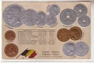 53566 Präge Ak Belgien mit Abbildungen von Münzen um 1900 - Bild 1 von 1