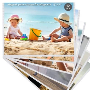12 Pack 5x7 Inch Magnetic Picture Frame Reusable Fridge Photo Sleeves for Locker - Picture 1 of 7
