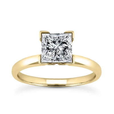 Diamond Solitaire Yellow Gold Ring Princess Shape G SI1 Treated 14K 0.99 Carat - Image 1 of 4