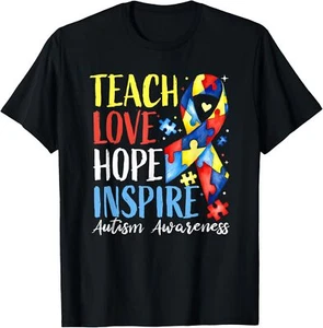 Autism Awareness Teacher Teach Hope Love T-Shirt - Picture 1 of 5