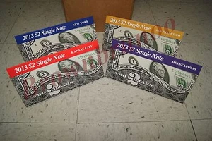 2013 $2 colección billetes Nueva York San Francisco Kansas City Minneapolis 4 bancos - Imagen 1 de 12
