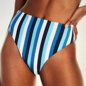 Chelsea28 Women's Retro High Waist Striped Bikini Bottoms Blue Multi Medium $62 - Picture 1 of 3