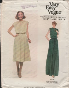 Vogue 1928 Belinda Bellville Gr. 14 Maxi oder Midi Blouson Kleid 70er Muster Schnitt - Bild 1 von 6