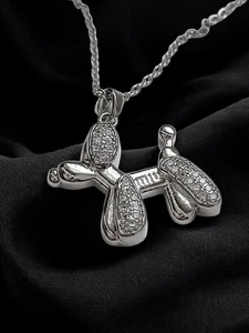 Filigrane Kette silberfarben Anhänger "Pudel " Hund Strass/klar Modeschmuck - Bild 1 von 3