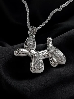 Filigrane Kette silberfarben Anhänger "Pudel " Hund Strass/klar Modeschmuck - Bild 1 von 3