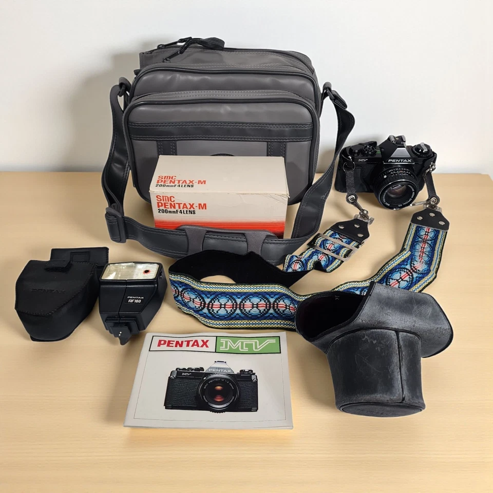 Pentax Asahi MV SLR 35mm Cámara Fotográfica Flash 200mm y 50mm Lentes Estuche Bolsa Manual Foto 1 de 4