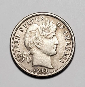 1913 P BARBER DIME 90% SILVER HIGHER GRADE #C9511 - Picture 1 of 2
