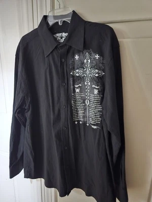 Vintage Y2K Eighty-Eight Skater Mens L Affliction Style Button Down Shirt Cross  - Image 1 of 3