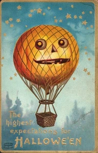 HALLOWEEN Jack-O-Lantern mongolfiera antica cartolina firmata Clapsaddle 1909 - Foto 1 di 2