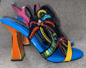 KAT MACONIE KIAWA multicoloured leather bejewelled heels sz.7 - Picture 1 of 7