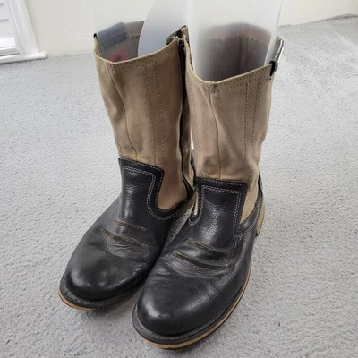 Harley-Davidson Riding Boots Mens 11 Black 95346 Leather Canvas Western Vintage - Image 1 of 4